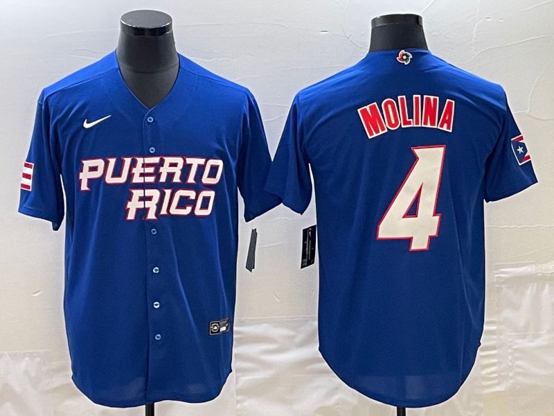 Men 2023 World Cub Puerto Rico 4 Molina Blue Nike MLB Jersey3